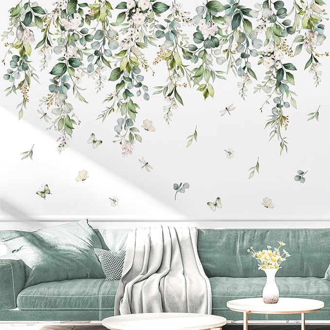 wondever Green Leaves Wall Decals Hanging Vines Plants Wall Stickers | Peel and Stick, Removable, Wall Art Decals, Wall Decoration, Living Room Bedroom, Office Sofa TV Home Wall Decor - Image 2