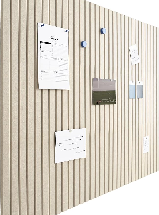 VIVELDA Felt Bulletin Board Tiles 48"x36" - 12-Pack Cork Board Alternative, OEKO-TEX Certified, NRC 0.95 Acoustic Felt Wall Panels, Damage-Free Adhesive, Slatted Design Home Office & Classroom (Opera) by VIVELDA%C2%AE