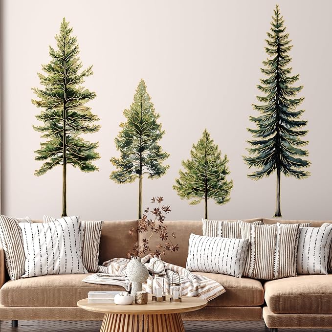Lilaca Pine Tree Wall Art Peel and Stick Gold Stamping Walls Murals Decor | Large Pine Tree Wall Decal 38" Wall Stickers for Living Room Bedroom Classroom Nursery (Green Gold) - Image 4