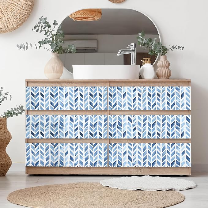 RUSPEPA Herringbone Peel and Stick Wallpaper, Blue Coastal Chevron Design, Modern Geometri Self-Adhesive Waterproof Contact Paper for Accent Wall, Bedroom, Modern Home Décor, 17.3 Inch x 6.5 Feet - Image 5