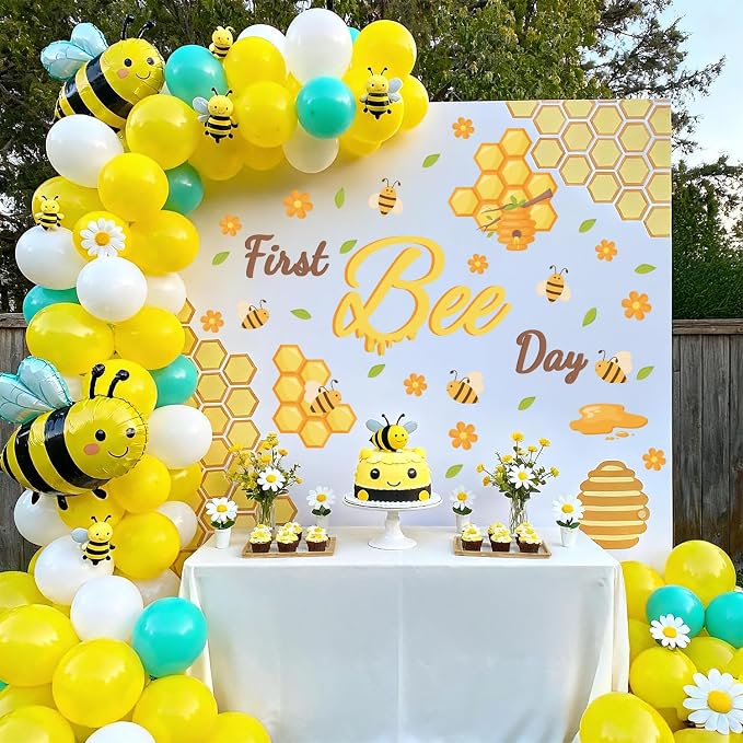 LHIUEM First Bee Day Birthday Party Decals for Baby Shower Balloon Arch Backdrop Baby Boy or Girl One Bee Stickers Yellow 1st Bees Day Sweet Happy Birthday Decoration for Centerpieces Party Supplies - Image 4