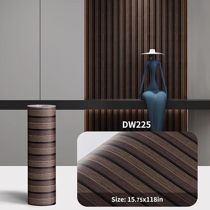 Haimin Wood Grain Slat Wall Panels Peel and Stick Faux Wood Thick Wallpaper | 118"x15.75" Waterproof PET & IXPE Foam Paneling Adhesive Smooth Beadboard Wallpaper Wall Covering Panels (Dark Brown) - Image 2