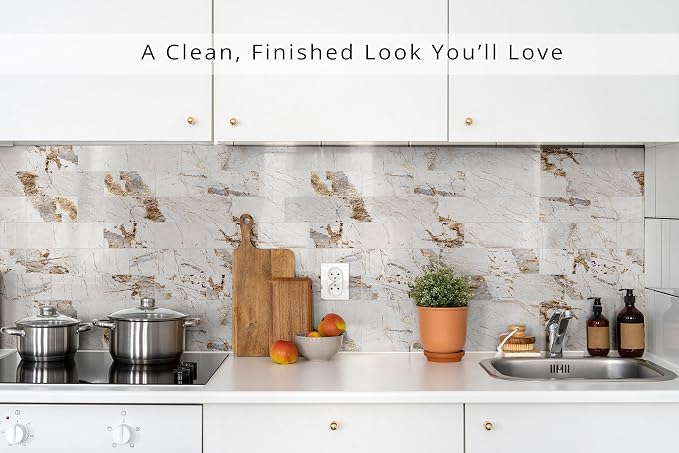 StyloVue 100 Pieces Peel and Stick Backsplash for Kitchen, 3" x 6" PVC Subway Tile, 2026 Upgraded Ivory Calacatta Marble Look with Gold Veining, Glossy Finish, Stick on Tile for Kitchen, Fireplace, RV - Image 3