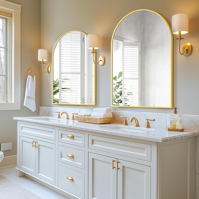 Arched Bathroom Mirror for Wall, 40" x 28" Metal Frame Vanity Mirror, Gold - Image 4
