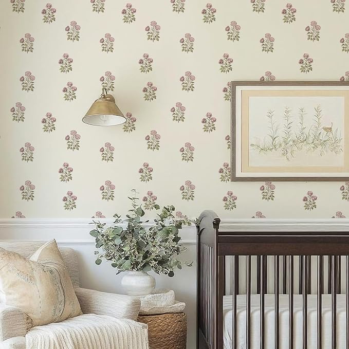 17.3"× 590.5" Vintage Floral Wallpaper Peel and Stick Boho Wallpaper Removable Waterproof Beige Rose Pattern Contact Paper for Bedroom, Bathroom, Home Wall - Image 7