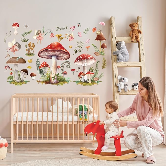 Wxiben Fairy Wall Stickers Decor, Mushroom Wall Decals Room Decor | Removable, Floral Wall Murals, Peel and Stick, for Bedroom Nursery Playroom Living Room Wall Decor - Image 6