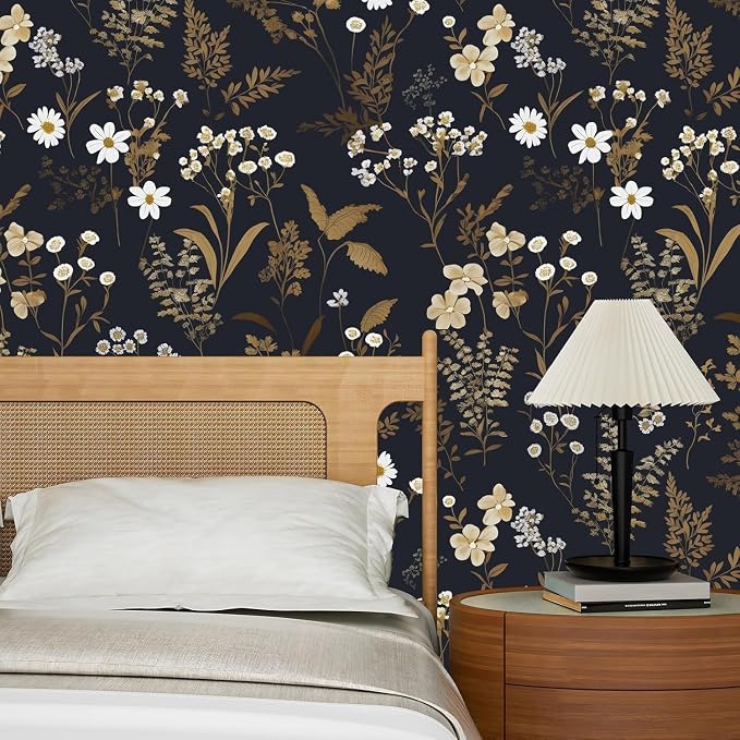 Laatse Floral Leaf Vintage Wallpaper Peel and Stick 17.5"x197", Dark Gold | Self Adhesive/Removable/Waterproof/Thick Vinyl Contact Paper for Bathroom Bedroom Shelf Cabinet Drawer,Prepasted,Easy Peel - Image 2