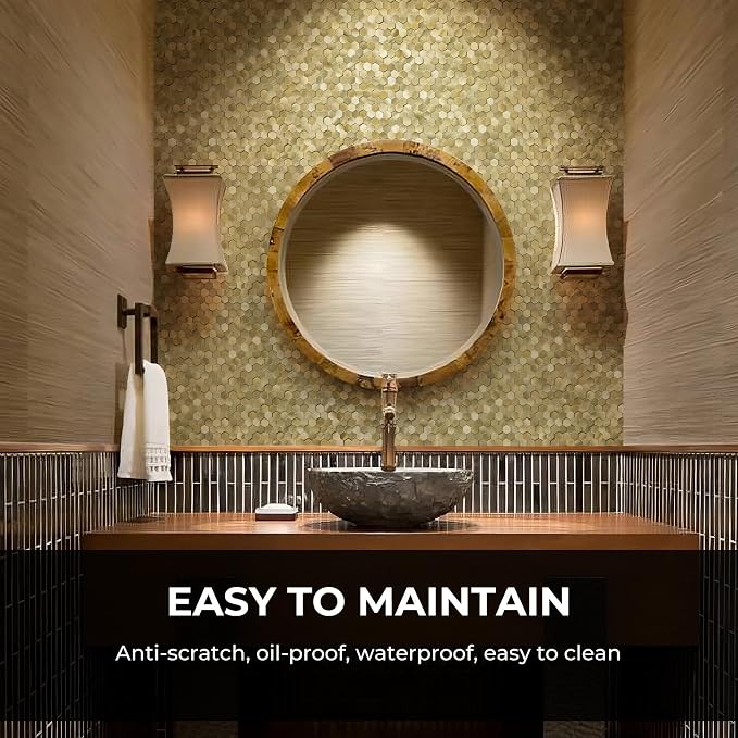 STICKGOO Peel and Stick Backsplash Tiles, Stick on Mosaic Self Adhesive Tiles, 3D Hexagon Backsplash for Kitchen Bathroom Fireplace Vanity (8PCS, Gold) - Image 3