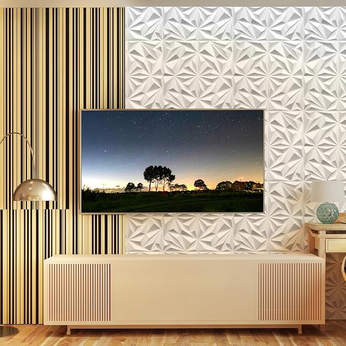 STICKGOO 3D Wall Panels Diamond, White, 12''x12'', 33 Pack | Accent Wall Panels for Interior Wall Decor, Living Room, Bedroom, TV Background, Office, Cover 32 Sq.Ft - Image 8