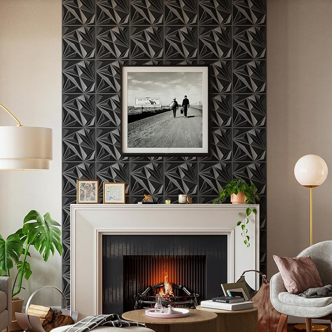 STICKGOO Black 3D Wall Panels, 12''x12'' Diamond, 33 Pack | Accent Wall Panels for Interior Wall Decor, Living Room, Bedroom, TV Background, Office, Cover 32 Sq.Ft - Image 9