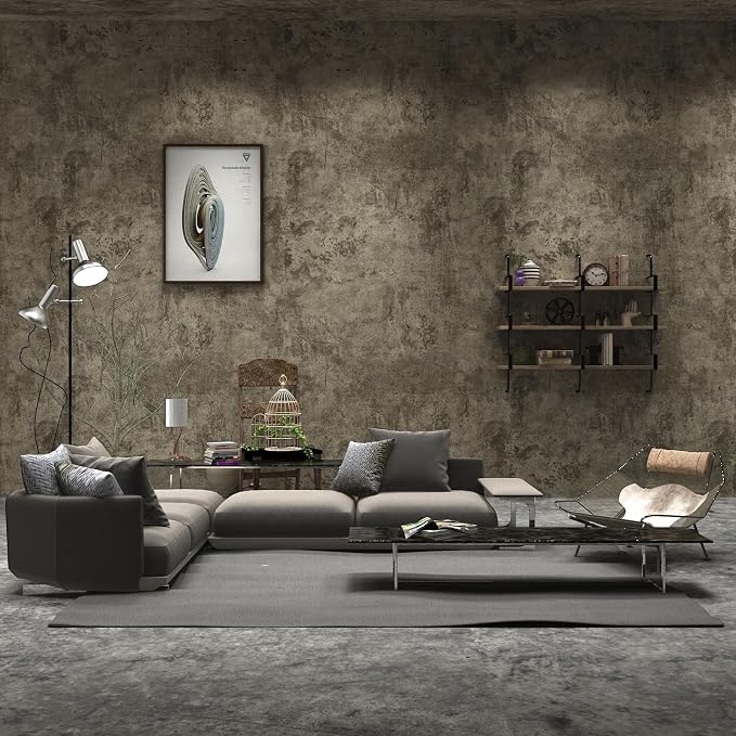 Beige-Grey Concrete Wallpaper Matte Thick Textured Gray Cement Contact Paper Peel Stick Countertop Paper Removable Waterproof Adhesive Furniture Stickers Industrial Style Vinyl Wall Sticker 24x197inch by TOTIO