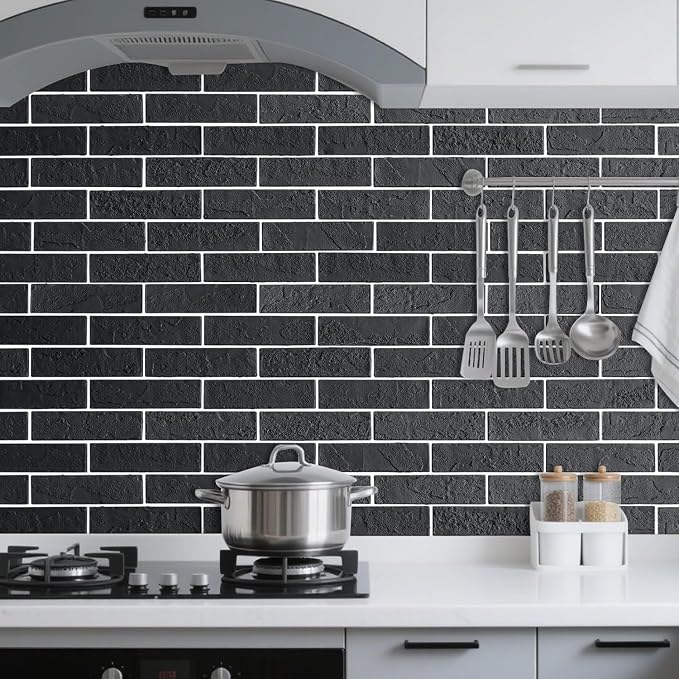 2 Old Town Black Faux Brick Wall Tiles, 3D Thin Brick Veneers - Image 6
