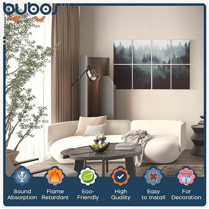 BUBOS 8 Pcs Art Acoustic Wall Panel,47.2”x31.4”Self Adhesive for Home Decor | Peel and Stick, for Home Office, Studio & Wall Decor Sound Treatment, Wall Panels for Noise Reduction & Stylish Room - Image 3