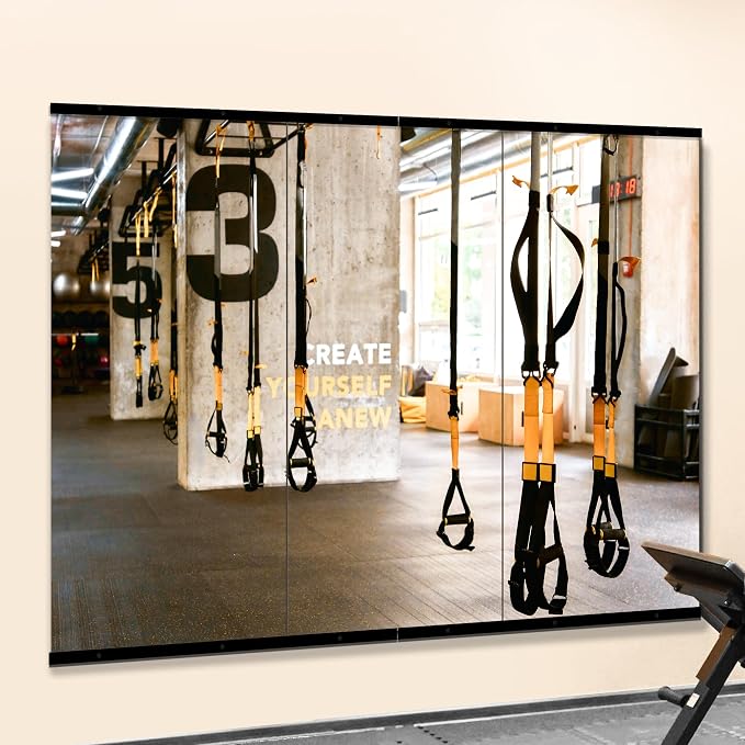 Home Gym Mirror for Wall, 48x24x3PCS Frameless Full Length Mirror, Black - Image 8