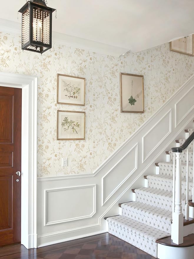Dimoon Floral Wallpaper Peel and Stick Beige Contact Paper Vintage Neutral Wallpaper 17.3inx394in Removable Self-Adhesive Stick on Wall Paper Waterproof for Bathroom Wall Decor Vinyl - Image 8