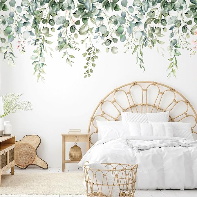 Large Green Leaves Wall Decals,Plants Wall Decals,Floral Flower Wall Decals | Peel and Stick Hanging Vines Eucalyptus Wall Stickers,Wall Decor,for Bedroom,Living Room,Offices,Nursery,Classroom,Ceiling - Image 6