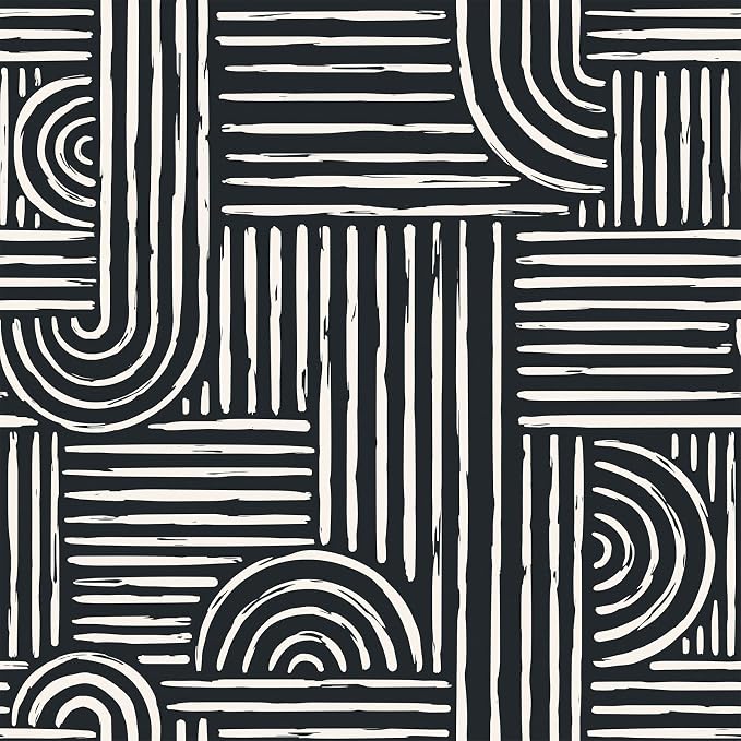 Livelynine 17.5x591 Black and White Wall Paper Peel and Stick Modern Geometric Wallpaper Removable Accent Wall Coverings Self Adhesive Mid Century Art Deco Abstract Contact Paper Waterproof Bathroom by Livelynine