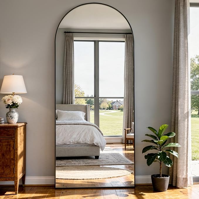 69"x28" Arched Full Length Mirror, Full Body Floor Mirror, Black - Image 9