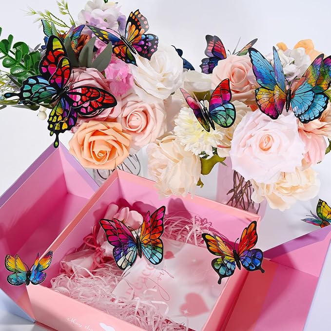 SAOROPEB 3D Butterfly Wall Decor, 24 Pcs Rainbow Butterfly Decorations | Double Layer for Party Decorations Locker Decor Refrigerator Decal, Reusable - Image 3