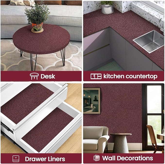 Dark Red Peel and Stick Self Adhesive Wallpaper Countertop Contact Paper | Burgundy Removable Waterproof Bathroom 15.7" X 393.7" Kitchen Vinyl Wrap for Cabinet Countertops Wall Counter Top Paper - Image 6