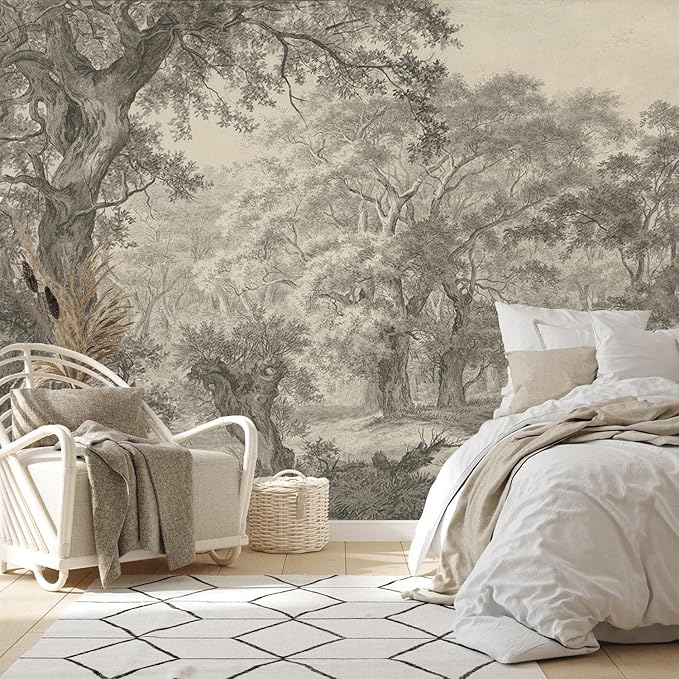 PYFFYP-Retro Forest Peel and Stick Wallpaper Natural Landscape Tree Mural | For bathroom bedroom,Self adhesive paper,79" x 55" by PYFFYP