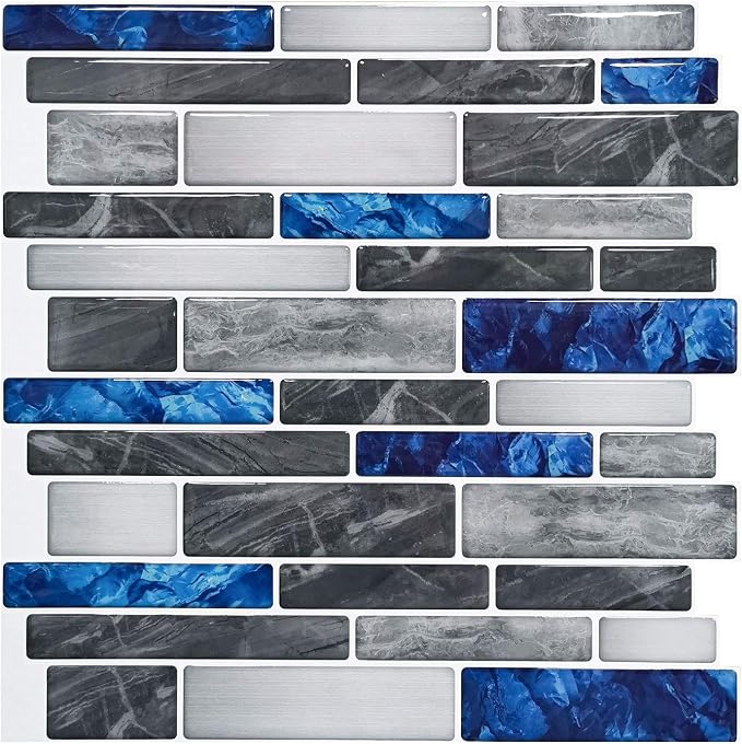 Art3d Marble Tile Peel and Stick Backsplash, 10-Pack, 12 x 12 Inch, Blue | Lightweight, Self Adhesive, Moisture Resistant, Easy to DIY, Modern Style, for Kitchen, Bedroom, Ideal for New Home Buyers by Art3d