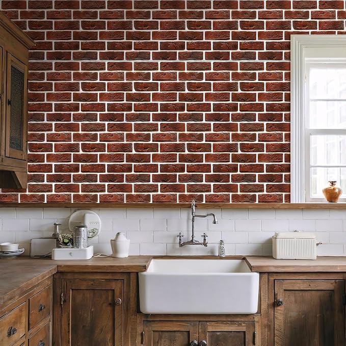Commomy Faux Brick Wall Panels Peel and Stick Thin PVC 10 Pcs 11.8" x 11.8" | Small Size Thin PVC Quick Wall Covering Home Decor for Kitchen,Fireplace,Home Office (Covers 9.7 sq.ft) - Image 7