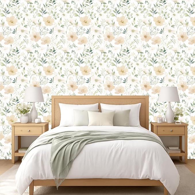 Floral Peel and Stick Wallpaper 17.7in x 118in | Watercolor flower removable self adhesive design for cottagecore bedroom accent walls - Image 7