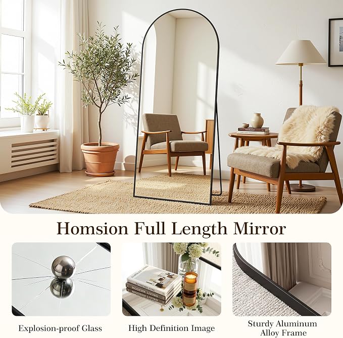 69"x28" Arched Full Length Mirror, Full Body Floor Mirror, Black - Image 5