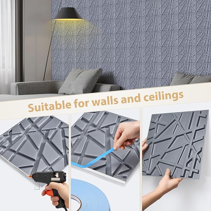 Heikki 30 Pack 3D Wall Panel for Interior Wall Décor, PVC Flower Textured Wall Panels for Living Room Bedroom Hotel Office, 11.8"x11.8", Double-Sided Tape (Gray-SZ) - Image 3