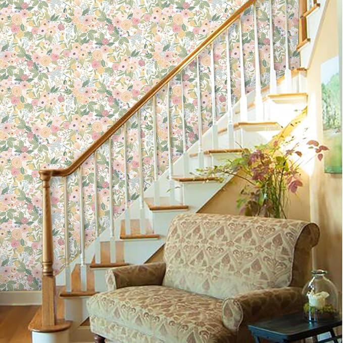 Ismoon Peel and Stick Wallpaper Boho Pink Floral Contact Paper 16.1" x 78.7"Removable Self-Adhesive Stick on Wall Paper for Cabinets Girls Renter Friendly Vinyl Decor - Image 7