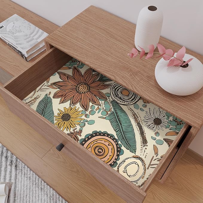 Laatse Boho Wallpaper Peel and Stick 17.5"x393",Beige Brown Contact Paper | Self Adhesive/Removable/Waterproof/Thick Vinyl Wall Paper for Bathroom Bedroom Shelf Cabinet Drawer,Prepasted,Easy Peel - Image 4