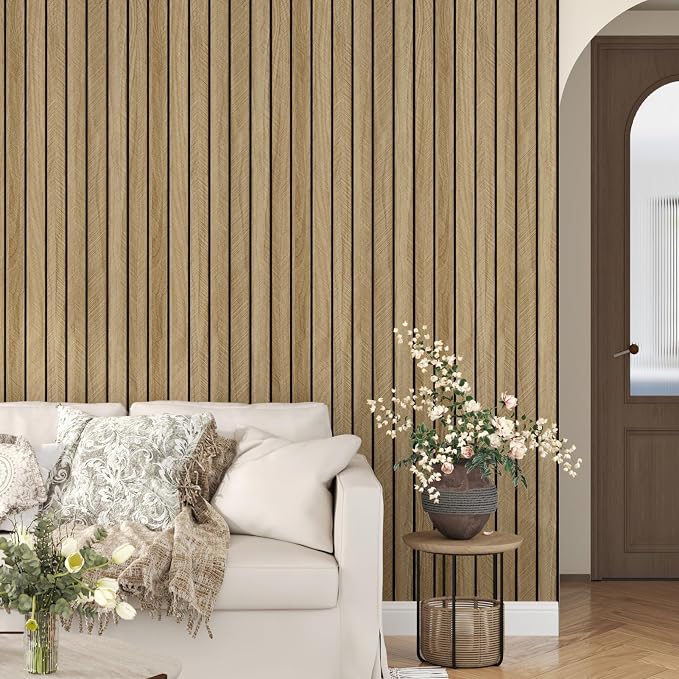 3D Wood Slat Panel for Walls Peel and Stick PVC Slat Wall Paneling | Peel and Stick Wood Panels Self Adhesive Flexible Wooden Slat Wallpaper for Bedroom Living Room Wall Decor Ceiling 118"x11.8" - Image 2