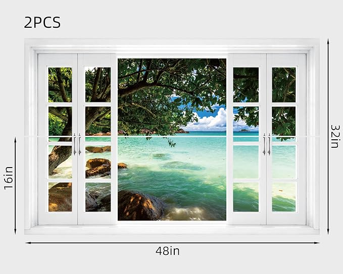 FLFK Tropical Ocean Landscape Window Sticker Wall Sticker, Removable Wall Mural, Suitable for Indoor Use, 48x32 inches，Set of 2 Sheets. - Image 2