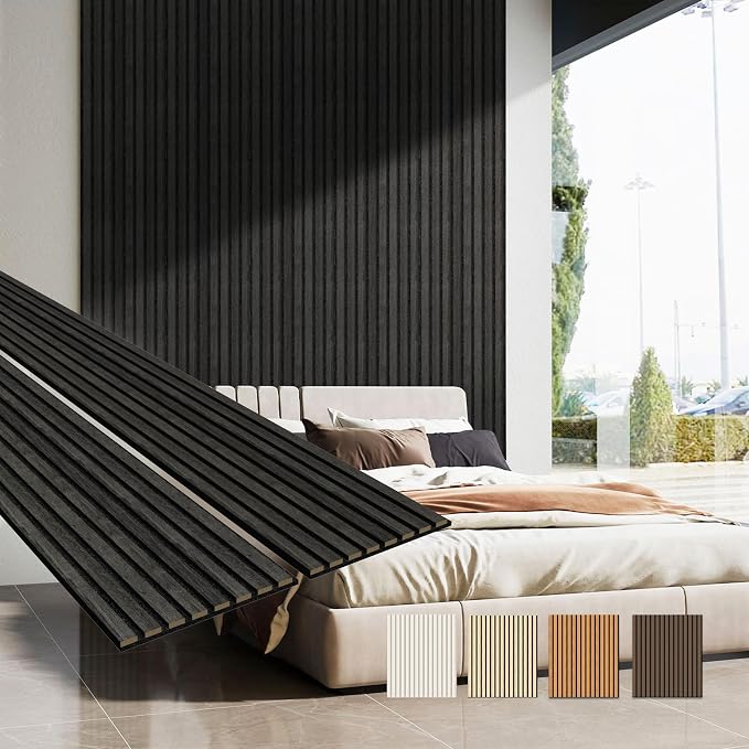 MISSDAY Wood Slat Acoustic Wall Panels, 2 Packs 94.5" x 12.6" Black Soundproof Panel For Interior Wall Decor Noise Absorbing-3D Textured Wooden Panel Sound-Absorbing for Home, Office, Studio by MISSDAY