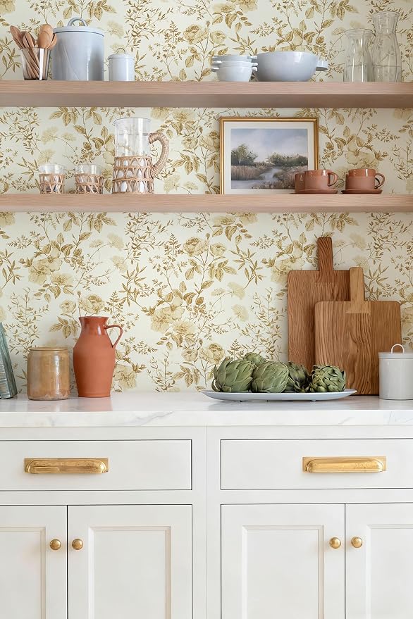 Erfoni Boho Floral Peel and Stick Wallpaper Floral Leaf Contact Paper DIY | 16.9" x394" Yellow Brown Flower Self Adhesive Wallpaper Removable Decoration Wallpaper for Accent Walls Covering - Image 6