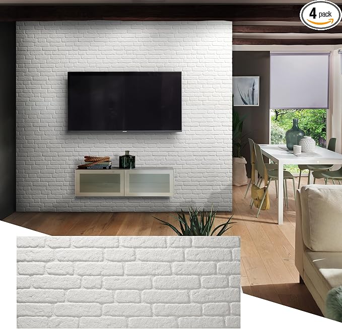 Wall!Supply 3D Wall Panels – Faux Brick, White – Lightweight Foam (EPS) – Wallpaper Alternative – Easy DIY Installation – 4 Pack, Covers 25.84 Sq Ft | Lightweight EPS Foam, Wallpaper Alternative, Easy DIY Installation, Covers 25.84 Sq Ft, for Living Ro... by WallSupply