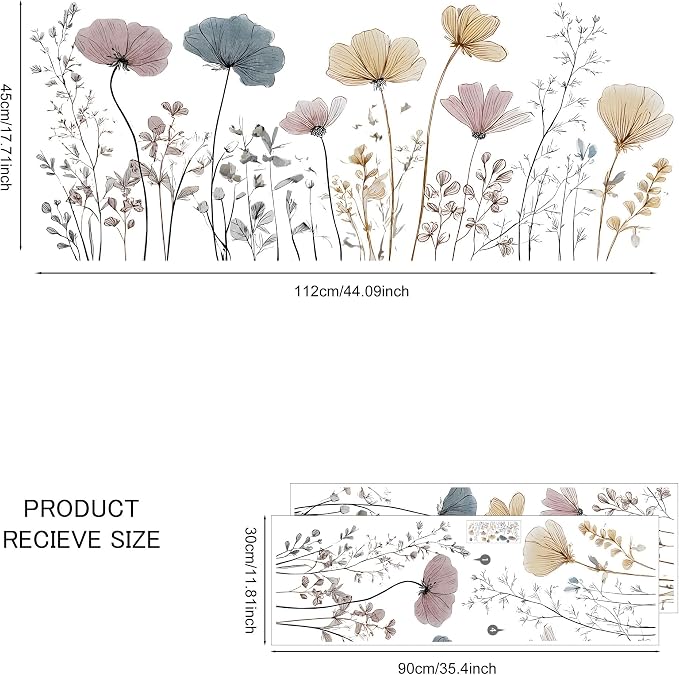 Flower Wall Decals - Peel and Stick Large Floral Flowers Wall Stickers,Removable Flower Home Decor Art for Kids Living Room, Bedroom, Nursery Decor Wall Corner Decor - Image 2