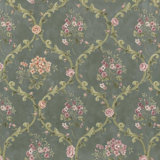 Dark Green Peel and Stick Wallpaper Floral Wallpaper 16.9in×118in | Self Adhesive Vintage Floral Wallpaper Removable Boho Contact Paper Green Wallpaper Waterproof for Bedroom Nursery Cabinets by Willowix