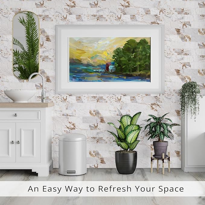 StyloVue 100 Pieces Peel and Stick Backsplash for Kitchen, 3" x 6" PVC Subway Tile, 2026 Upgraded Ivory Calacatta Marble Look with Gold Veining, Glossy Finish, Stick on Tile for Kitchen, Fireplace, RV - Image 8