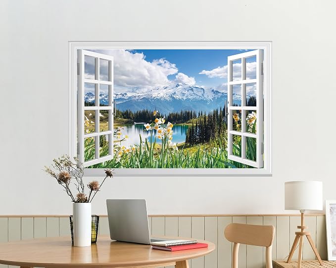 FLFK Fake Window Wall Mural - Spring Faux Window Wall Sticker for Wall Decor, Stick and Peel Wall Decals,48"x32",Set of 2 Sheets - Image 5