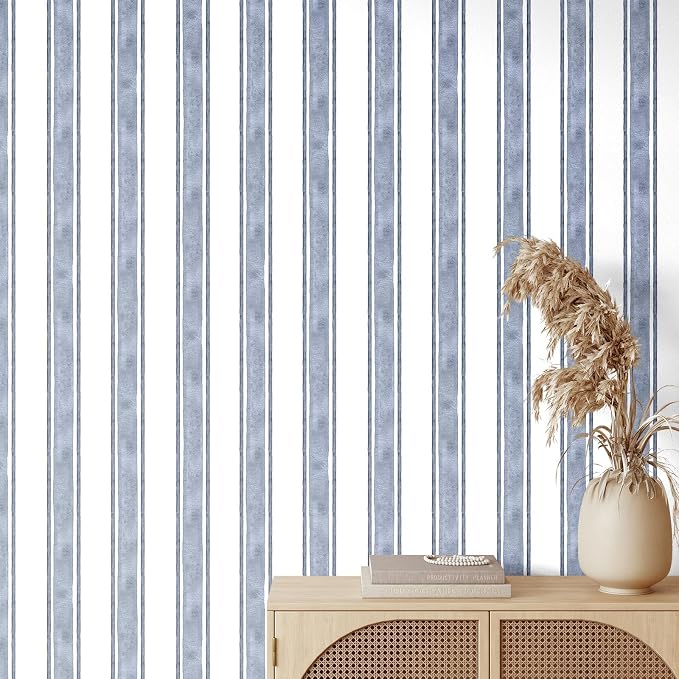 Affrolling Striped Peel and Stick Wallpaper 15.75"x118.11",Navy Blue | Watercolor Self Adhesive Contact Paper, Removable for Bedroom Cabinet Furniture, Cute Decor for Nursery Craft Room DIY by Affrolling