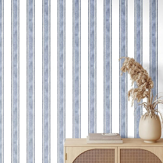 Affrolling Striped Peel and Stick Wallpaper 15.75"x118.11",Navy Blue | Watercolor Self Adhesive Contact Paper, Removable for Bedroom Cabinet Furniture, Cute Decor for Nursery Craft Room DIY by Affrolling