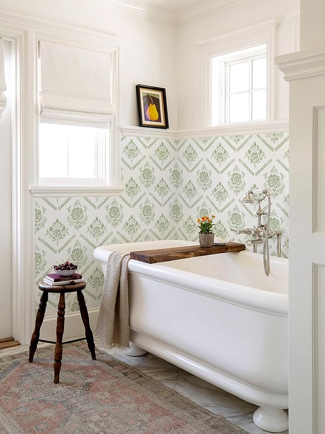 Ismoon Boho Floral Peel and Stick Wallpaper Sage Green for Vintage Bedroom | Renter Friendly Self Adhesive Removable Textured Contact Paper Botanical Wall Paper Vinyl for Bathroom Decor 17.3in X 32.8ft - Image 3