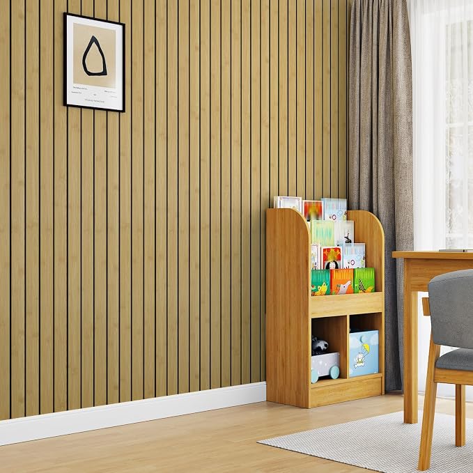 Wallercity Brown Wood Slat Wall Panels Wooden Acoustic Slat Wall Panelings | Self Adhesive Flexible 3D Textured Shiplap Panels Wood Grain Peel and Stick Wallpaper for Bedroom Walls Basement 11.8x118 IN - Image 5