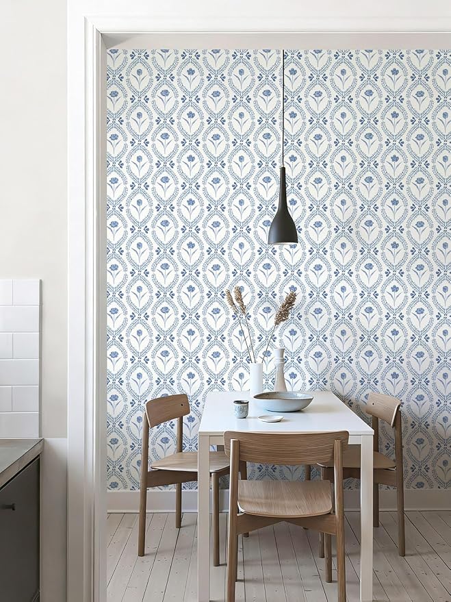Orainege Floral Peel and Stick Wallpaper Blue Floral Contact Paper | 16.9in x196.8in Leaf Flower Wallpaper Peel and Stick Boho Self Adhesive Removable for Bedroom Bathroom Decor - Image 7