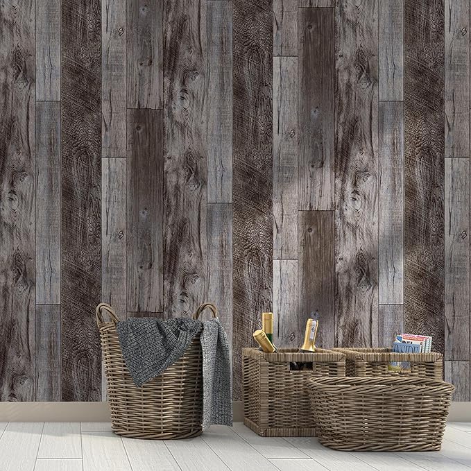 Yun-aeon Natural Wood-Gray Contact Paper Peel and Stick Wallpaper | 17.3"x 200"Self Adhesive Removable Vintage Faux Wood Wall Paper Plank Shelf Home Decoration Kitchen Counter Cover - Image 5