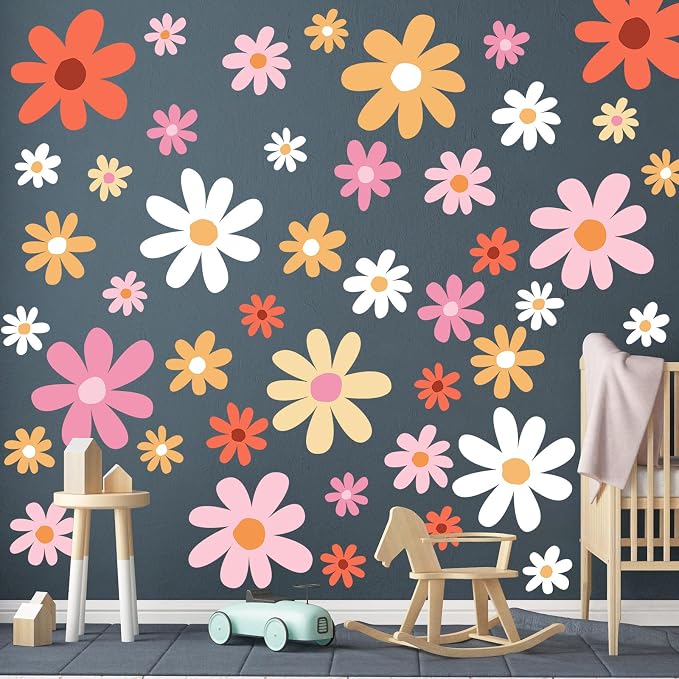 TaoBary 12 Sheet Colorful Daisy Wall Sticker Decal Big Flower Wall Sticker | Big Flower Floral Wall Decals, Daisy Bedroom Room Decor, Pink Orange White, Removable Peel and Stick, Nursery Home Wall Decor - Image 5