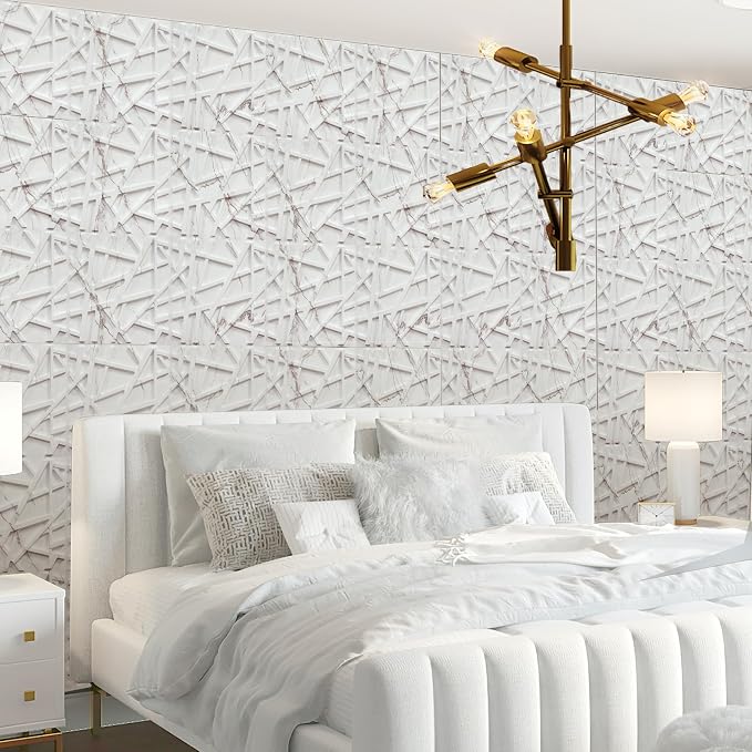 LEVOWAY 33 Pack 3D Wall Panels for Interior Wall Decor, 12''x12'' White Marble Accent Textured Wall Panels for Living Room, Gaming Room, TV Background, Cover 32 Sq.Ft - Image 8
