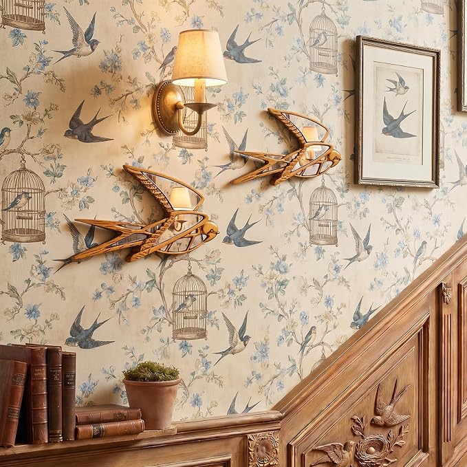 Fumete 2 Pcs Wild Goose Mirror Wall Decor Vintage Gold Resin Insect Art Decorative Wall Mirror Retro Hanging Bug Animal Glass Mirrors Garden Nature Gift for Summer Wedding Home Accent Housewarming - Image 4